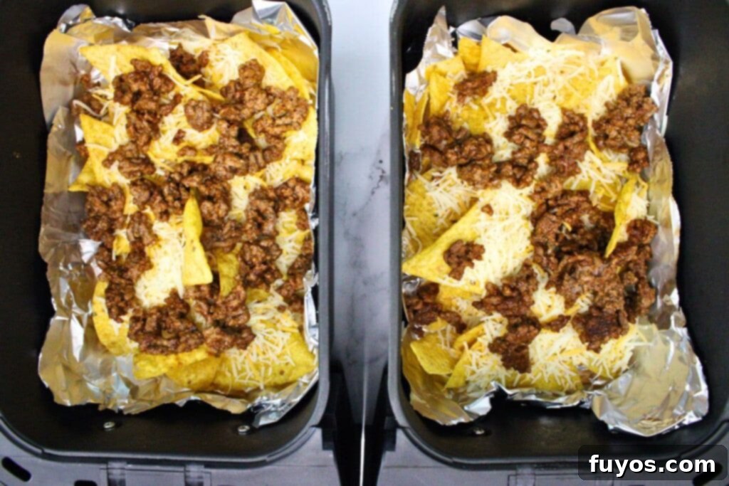 The Ultimate Air Fryer Nachos for Game Day 10 add a layer of ground beef and cheese to the chips