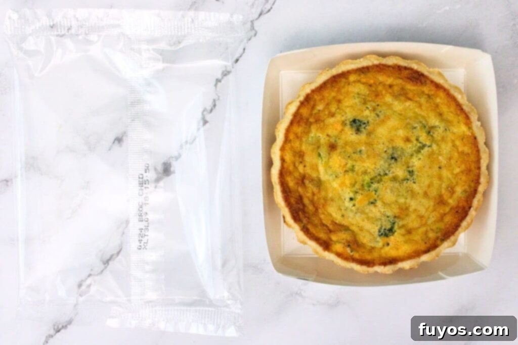 Trader Joe's Frozen Quiche Air Fryer Perfection 5 remove quiche from plastic wrapping but leave in tray