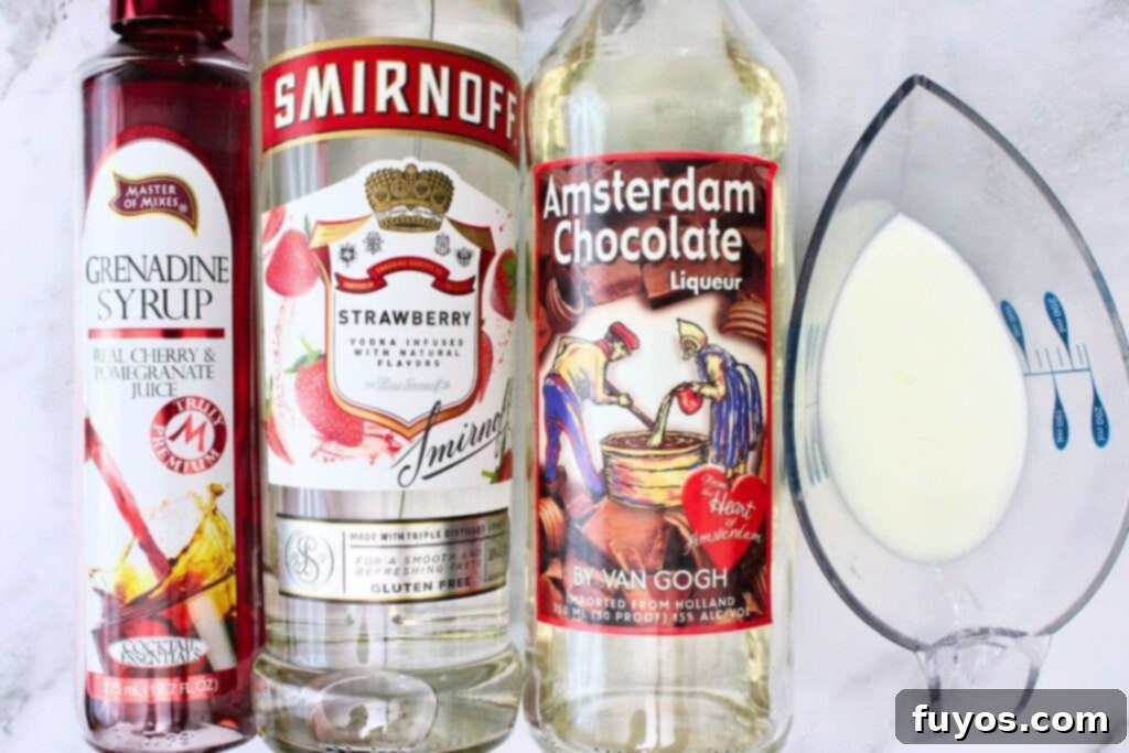 ingredients to make chocolate covered strawberry martini