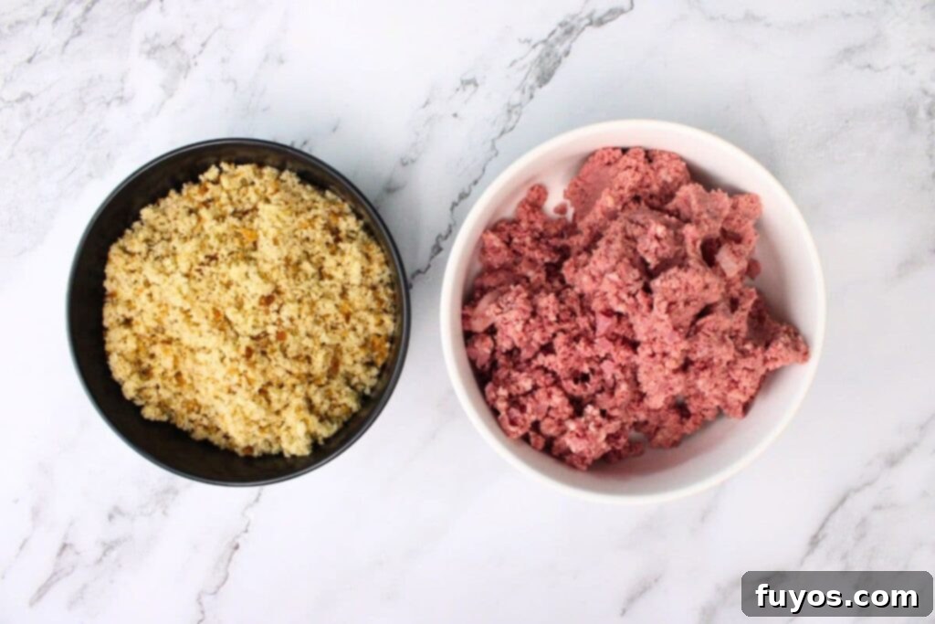 grind rye bread and corned beef into a fine mince