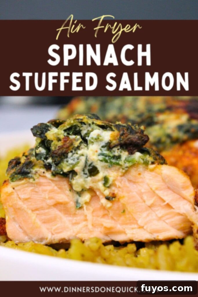Air fryer spinach stuffed salmon recipe, perfect for sharing and pinning on Pinterest