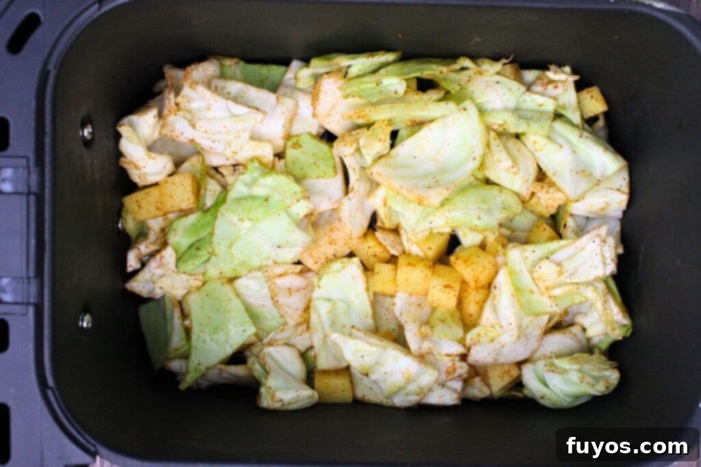 Simple Air Fryer Cabbage and Potatoes 7 place the cabbage and potato mix in your air fryer basket