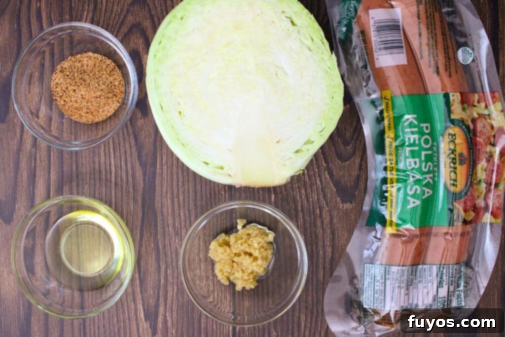 ingredients to make cabbage and sausage in the air fryer