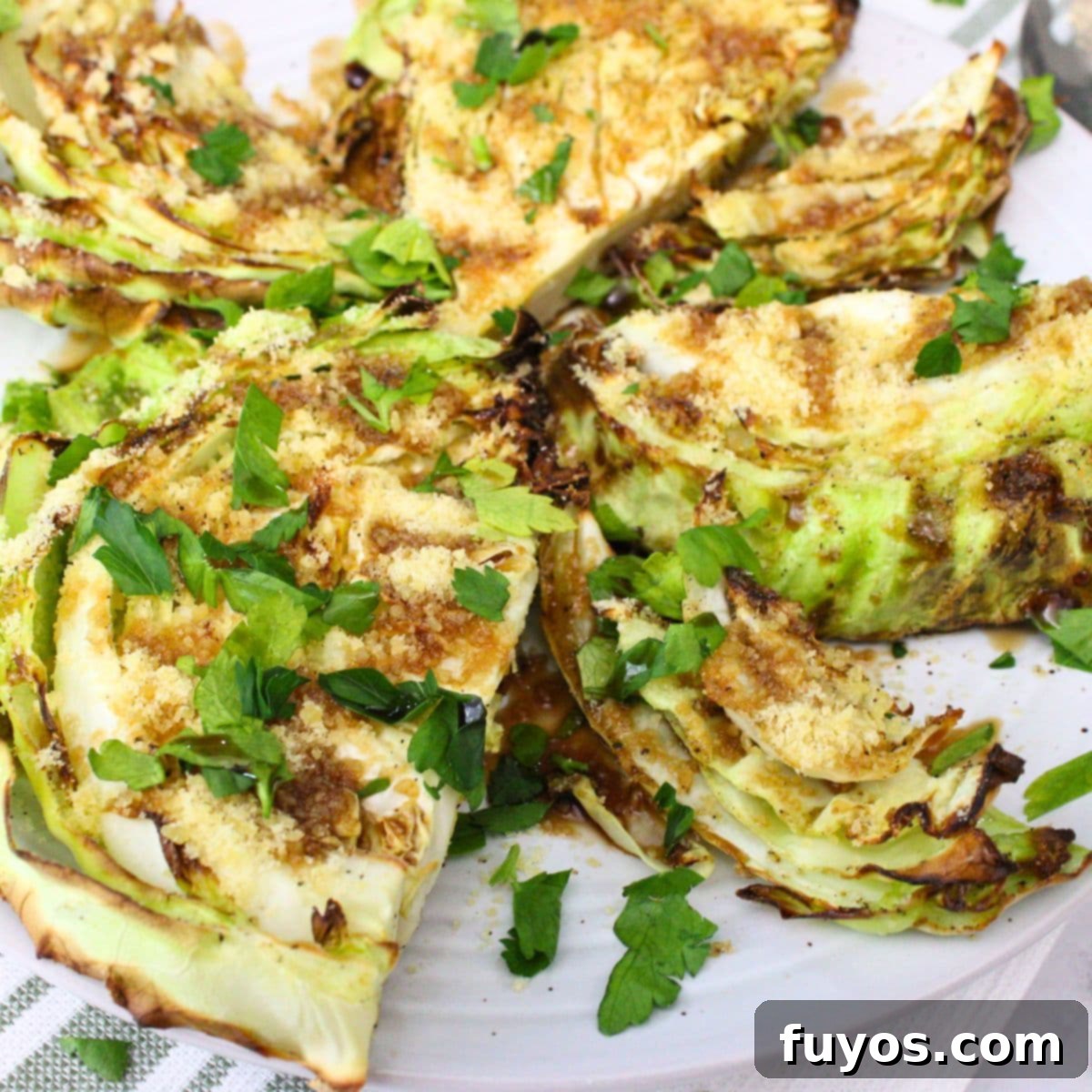 Air fryer cabbage wedges recipe with crispy brown edges