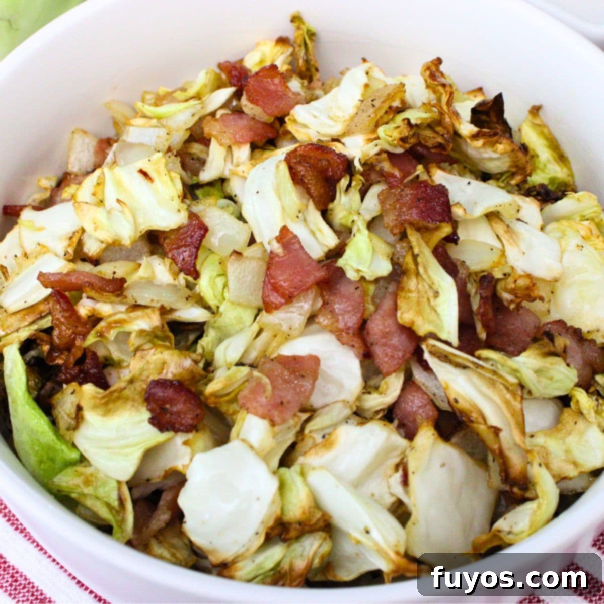 Southern fried air fryer cabbage and bacon recipe, a savory side dish