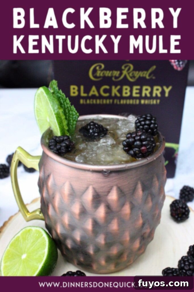 Blackberry Kentucky Mule cocktail with Crown Royal Blackberry whiskey, perfect for Pinterest.