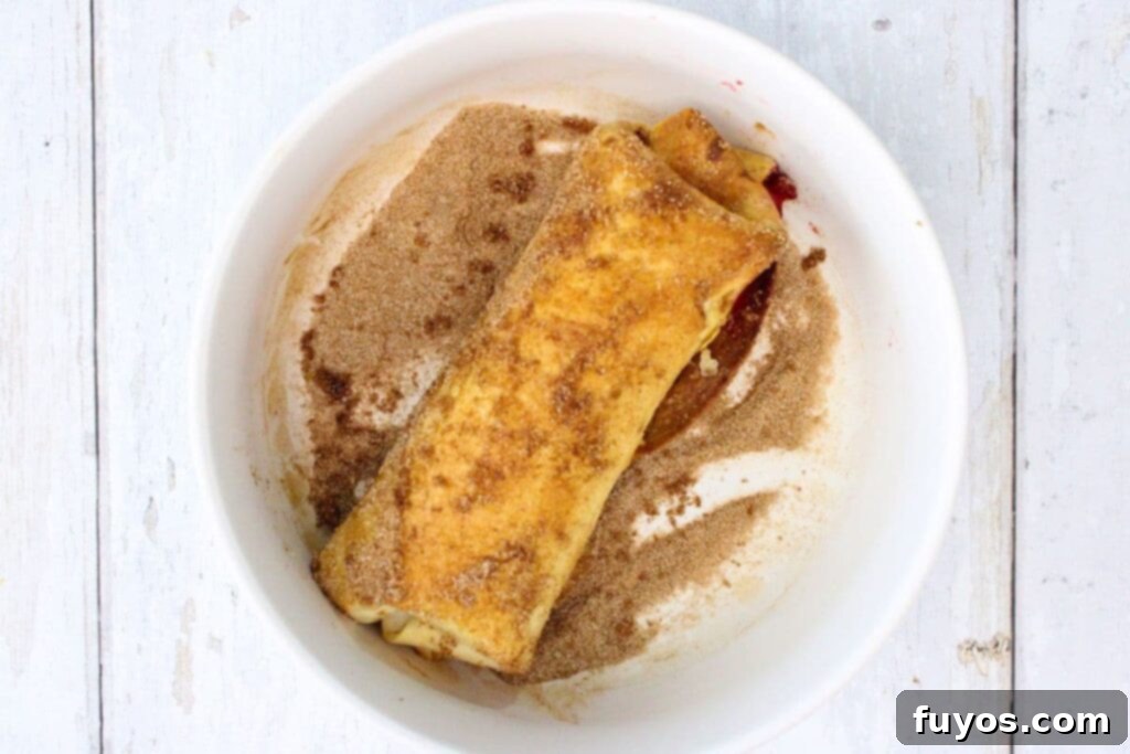 brush cooked chimichangas in butter and roll in cinnamon sugar mixture