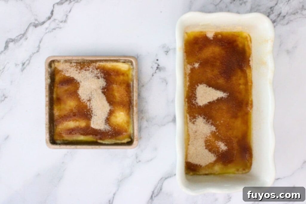 sprinkle remaining sugar and cinnamon over melted butter