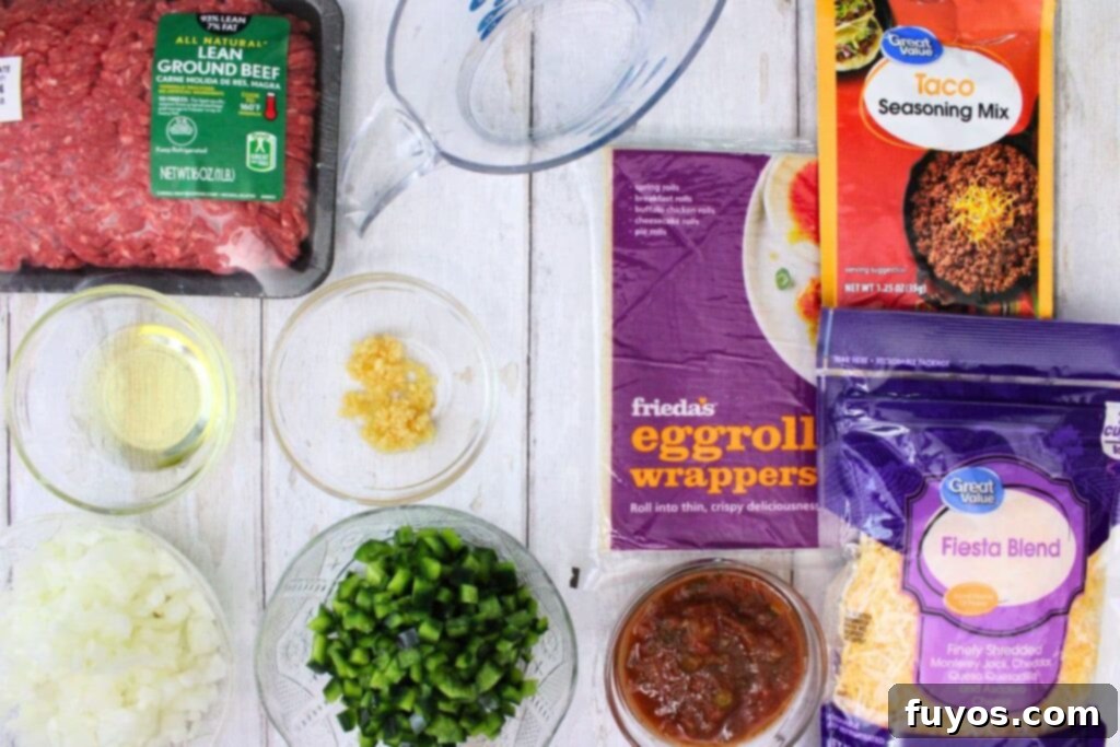 ingredients to make taco egg rolls in the air fryer