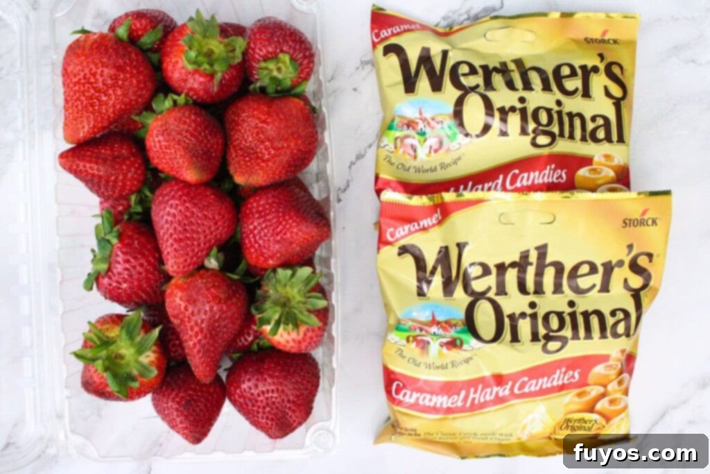 Two Ingredient Caramel Strawberry Delight 4 ingredients to make caramel candied strawberries