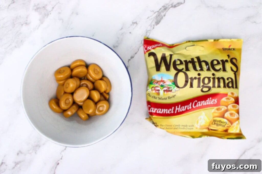 Two Ingredient Caramel Strawberry Delight 5 unwrap caramel candies and place them in a heat resistant bowl