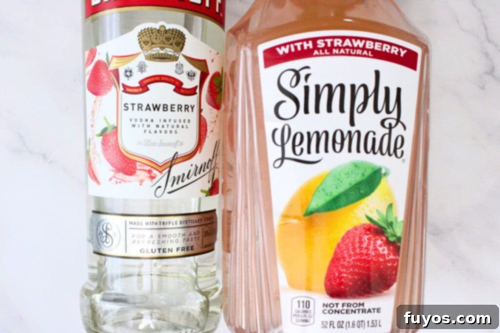 Easy Summer Strawberry Vodka Lemonade Recipe 4 ingredients to make strawberry vodka lemonade