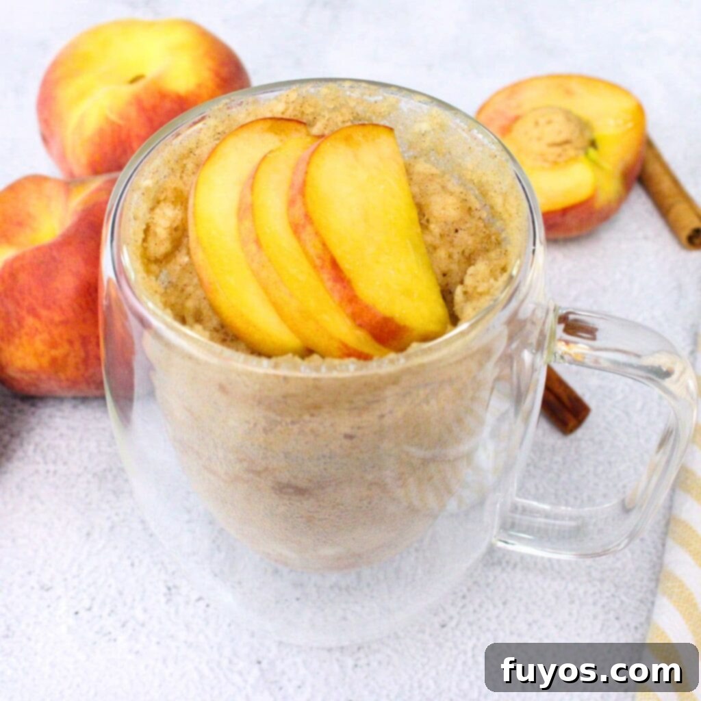Peachy Microwave Dream in a Mug 2 peach mug cake recipe dinners done quick featured image