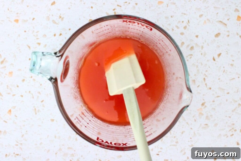 Effortless Peach Pudding in Minutes 6 add gelatin to the microwaved juice and stir