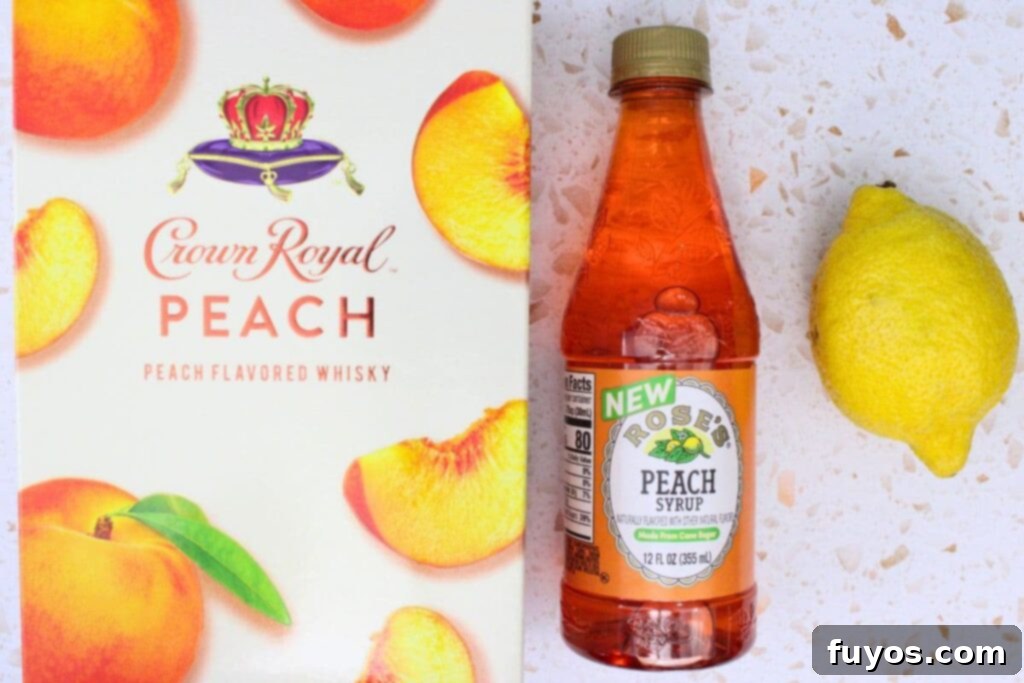 ingredients to make a crown royal peach whiskey sour