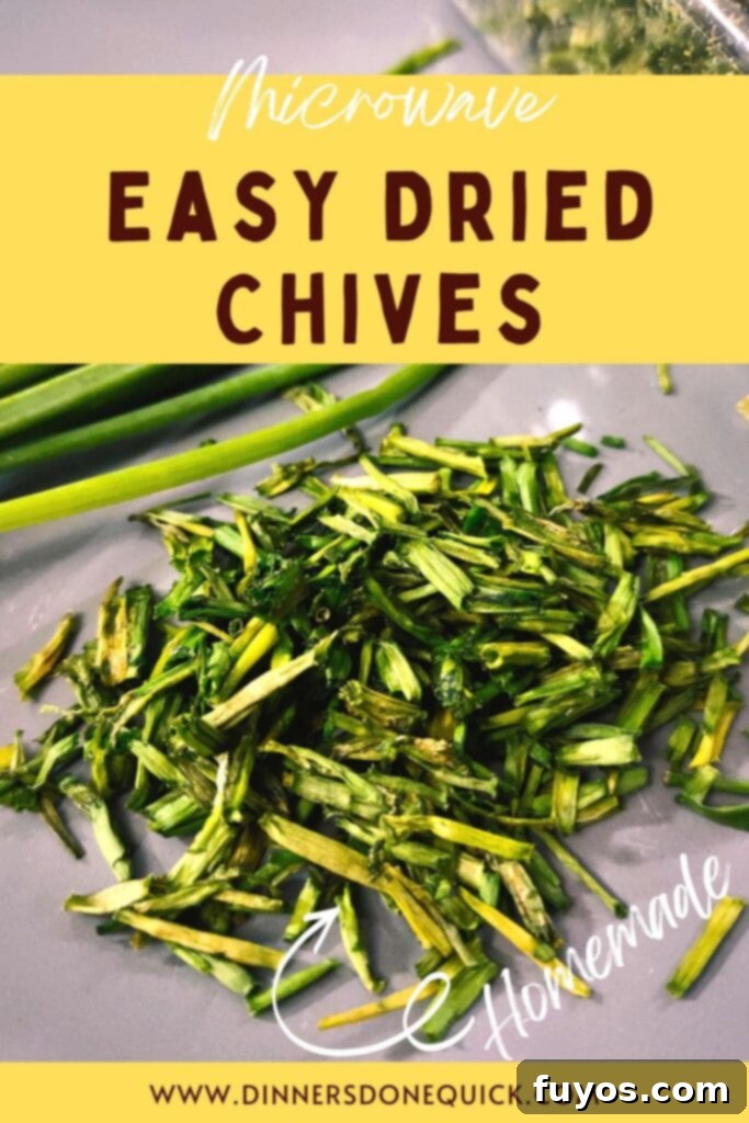 A vibrant Pinterest-friendly image showing dried chives, perfect for sharing the drying method.