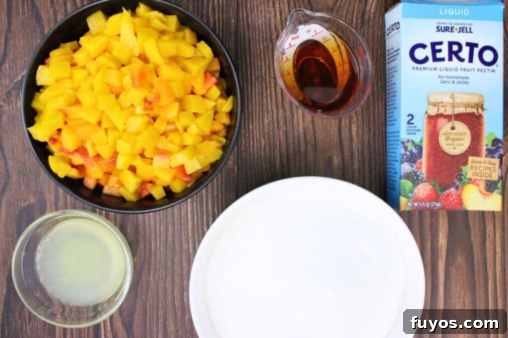 ingredients to make peach jam in the microwave