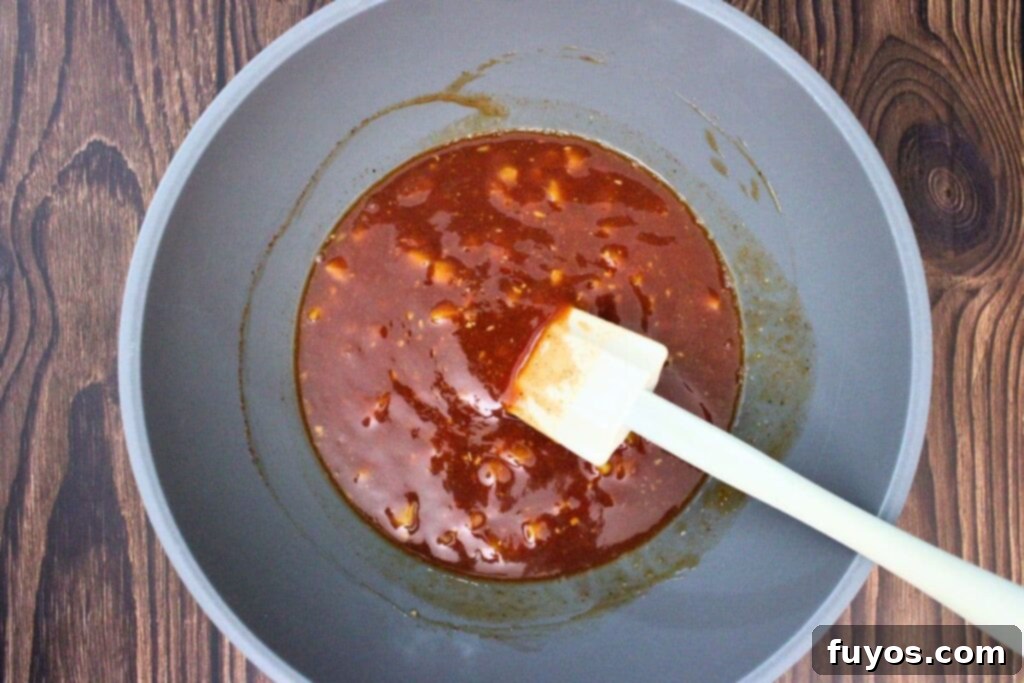 Whiskey Peach BBQ Sauce Homemade Microwave Ready 5 add bbq sauce ingredients to microwave safe bowl and stir