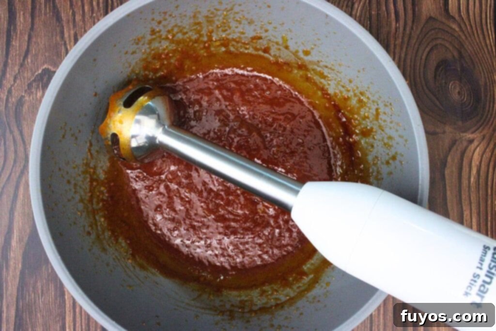 Whiskey Peach BBQ Sauce Homemade Microwave Ready 7 for a smoother bbq sauce use an immersion blender