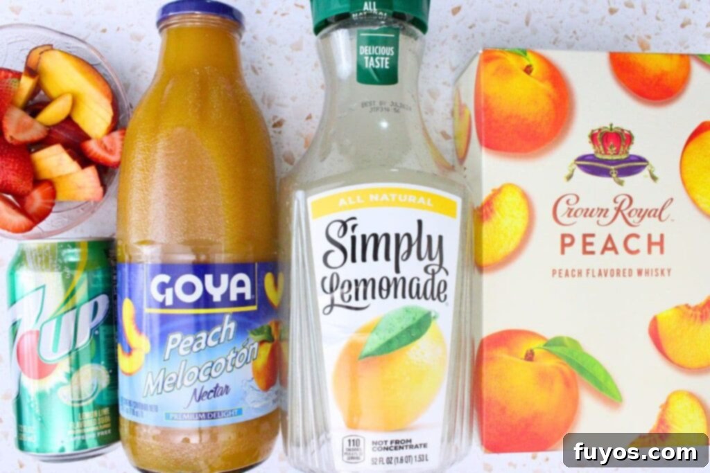 ingredients to make crown royal peach punch cocktail