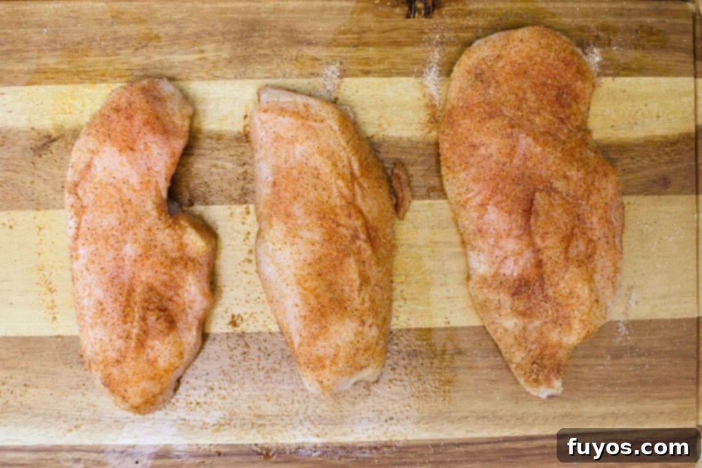 Simple Air Fryer Peach Whiskey BBQ Chicken Recipe 6 Rub chicken breasts with olive oil and then sprinkle generously with the prepared seasoning blend.