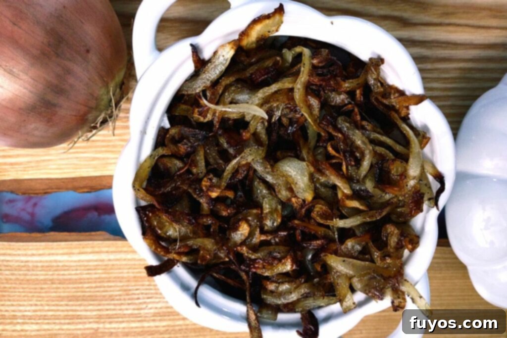 Air Fryer Caramelized Onions Made Easy 9 Air fryer caramelized onions, soft and browned to perfection, ready to be served