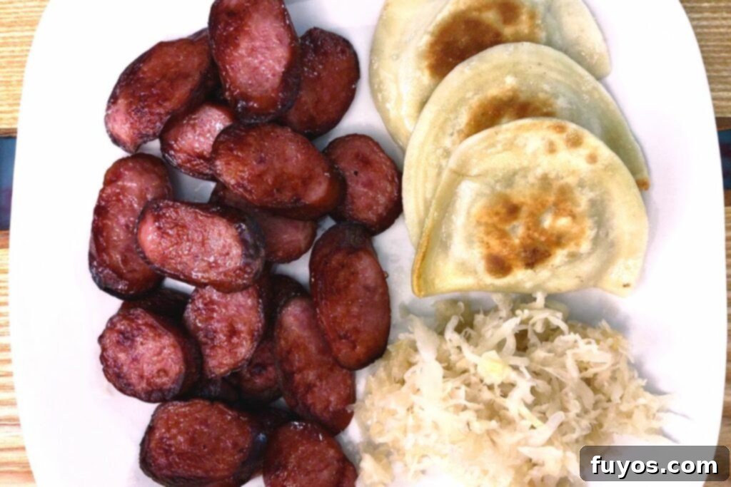 Serve air fryer kielbasa with delicious sides like pierogies or sauerkraut for a complete meal