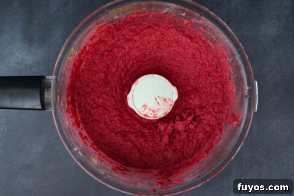 Air Fryer Roasted Beet Hummus 8 add beats to the chickpeas and blend until smooth