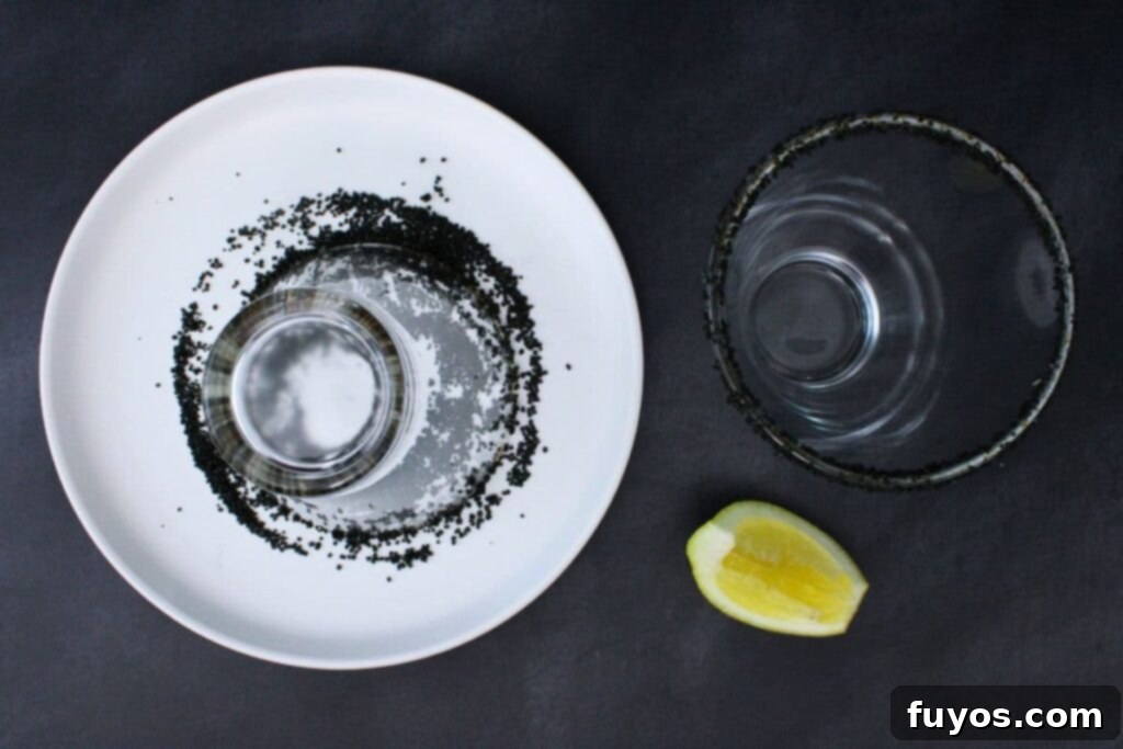 Halloween Spirits A Ghostly Vodka Martini 5 rim your glass with black sanding sugar