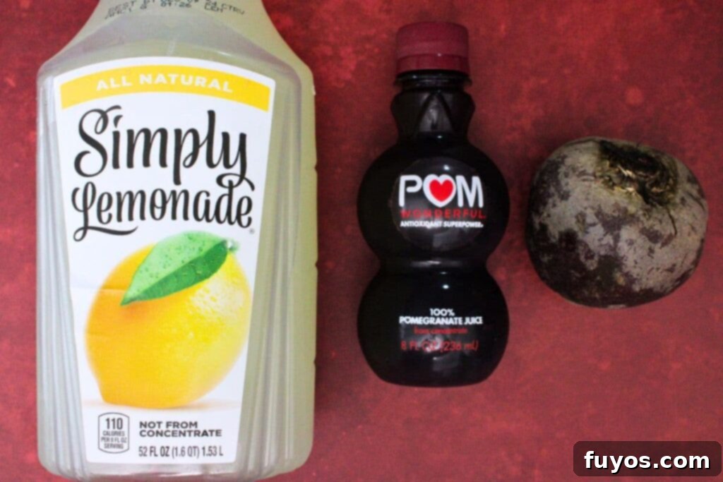 Easy Three Ingredient Beetroot Pomegranate Lemonade 4 ingredients to make beetroot pomegranate lemonade
