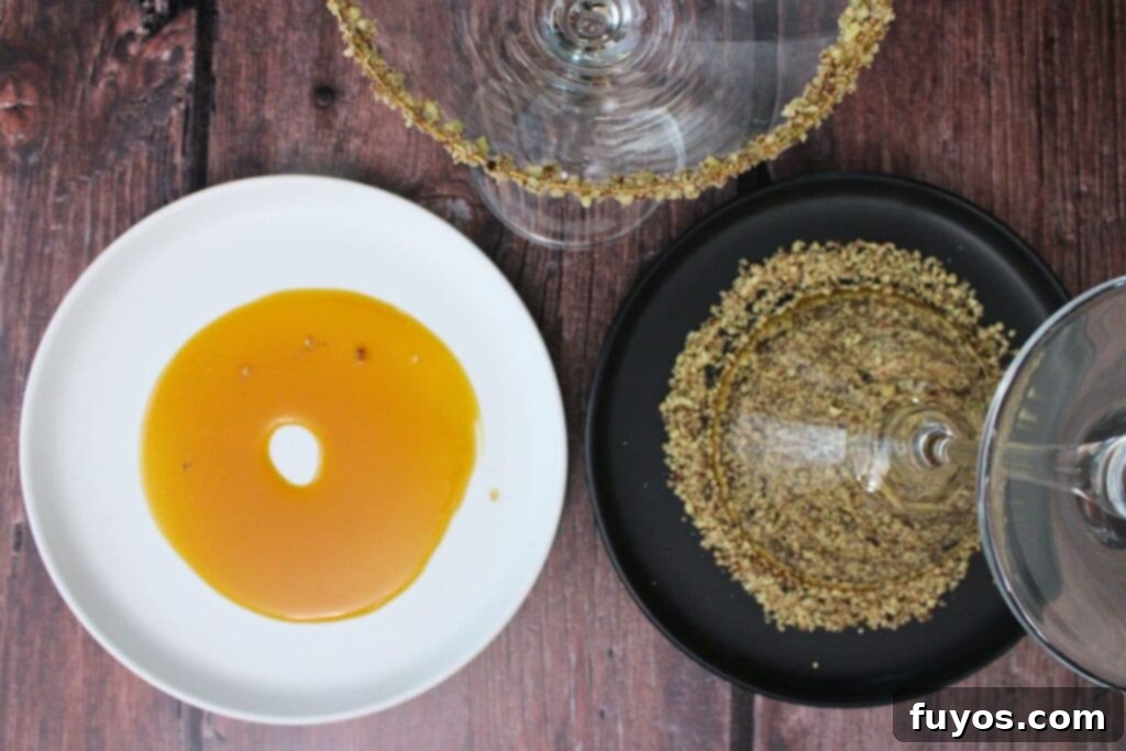 rim your martini glass with caramel sauce and crushed pecans
