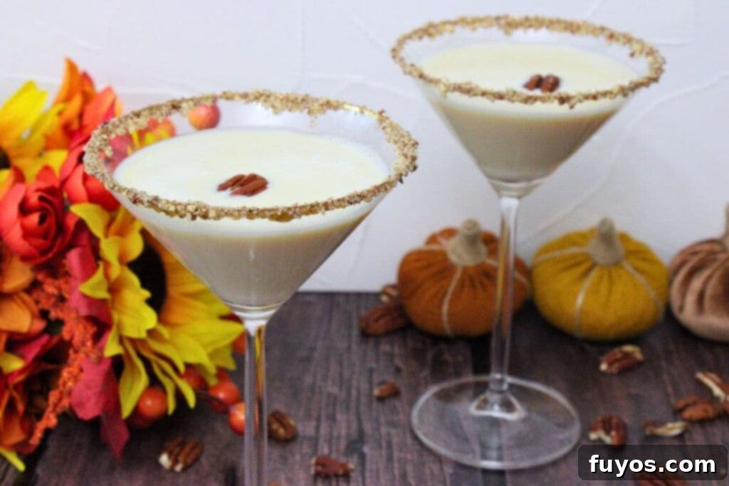 two pecan pie martini cocktails one in the foreground and one in background