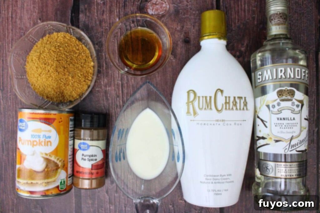 ingredients to make pumpkin pie martini