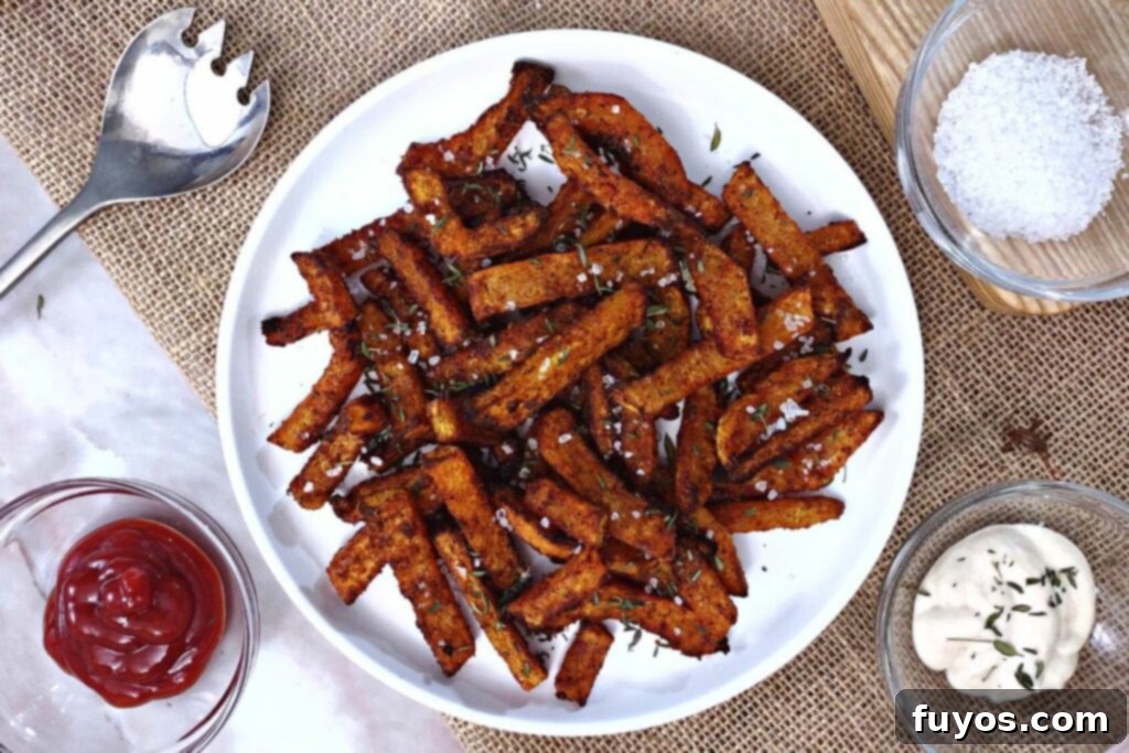 Step 10: Serve crispy air fryer butternut squash fries with an assortment of dipping sauces.