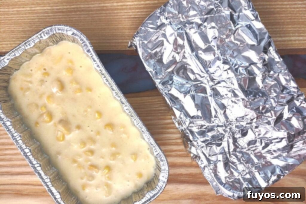Effortless Air Fryer Corn Casserole Your New Go To Side 10 cover the corn casserole in the pan with aluminum foil
