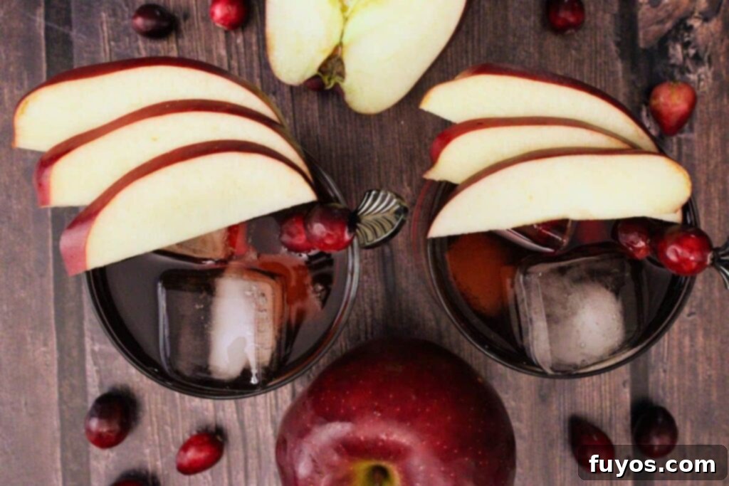 Crownberry Apple Two Ingredient Autumn Delight 8 An overhead shot of two perfectly garnished Crownberry Apple cocktails, featuring fresh apple slices, ready for serving.
