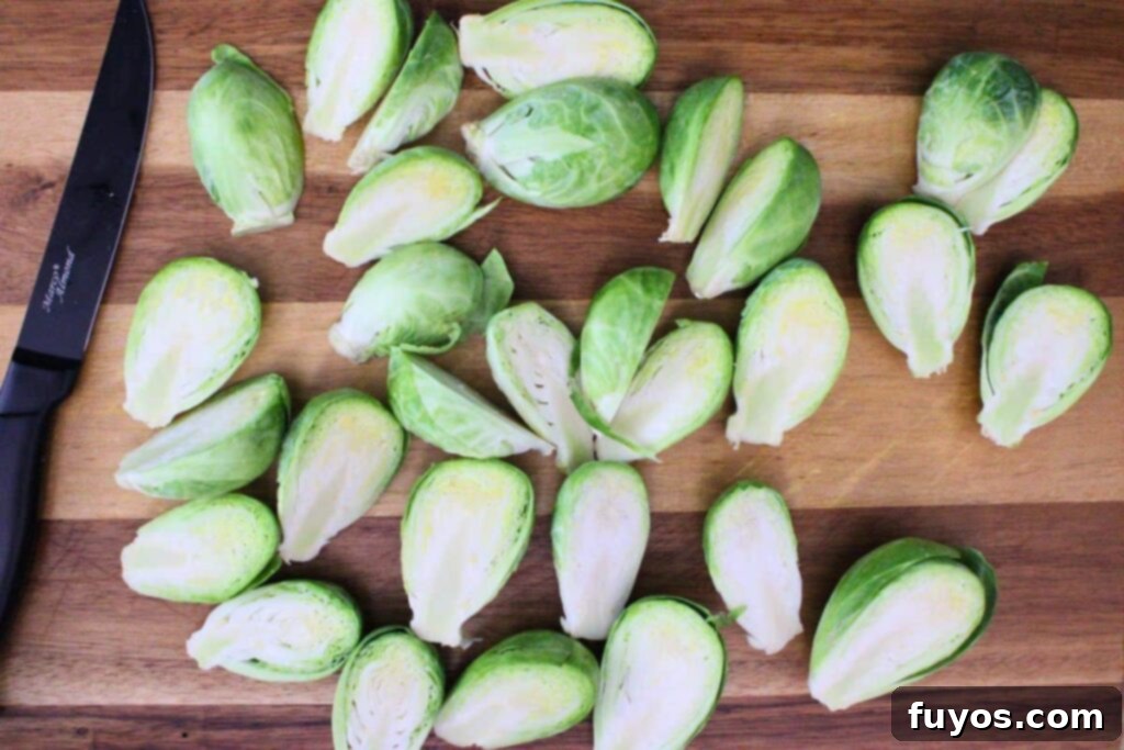 wash brussel sprouts and cut them in half