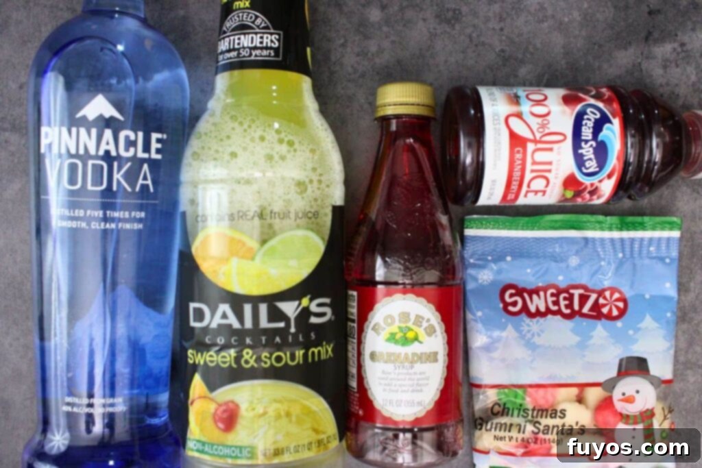 Applebee's Tipsy Reindeer: Your Homemade Holiday Cocktail 4 Ingredients laid out to make Applebee's copycat Tipsy Reindeer drink at home