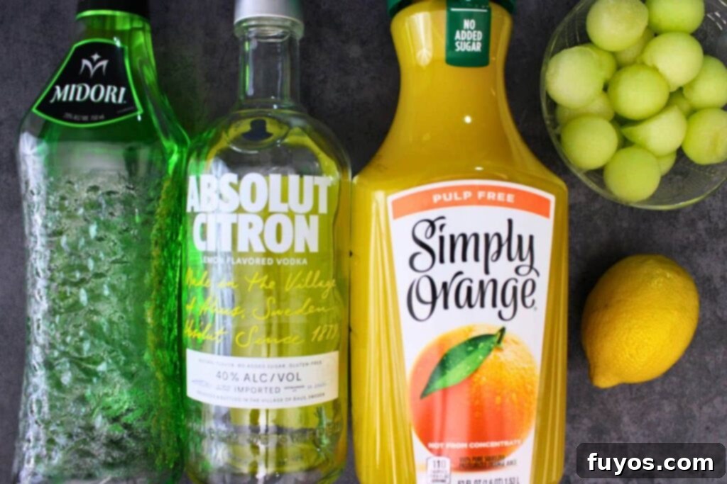 ingredients to make melon ball drop cocktail
