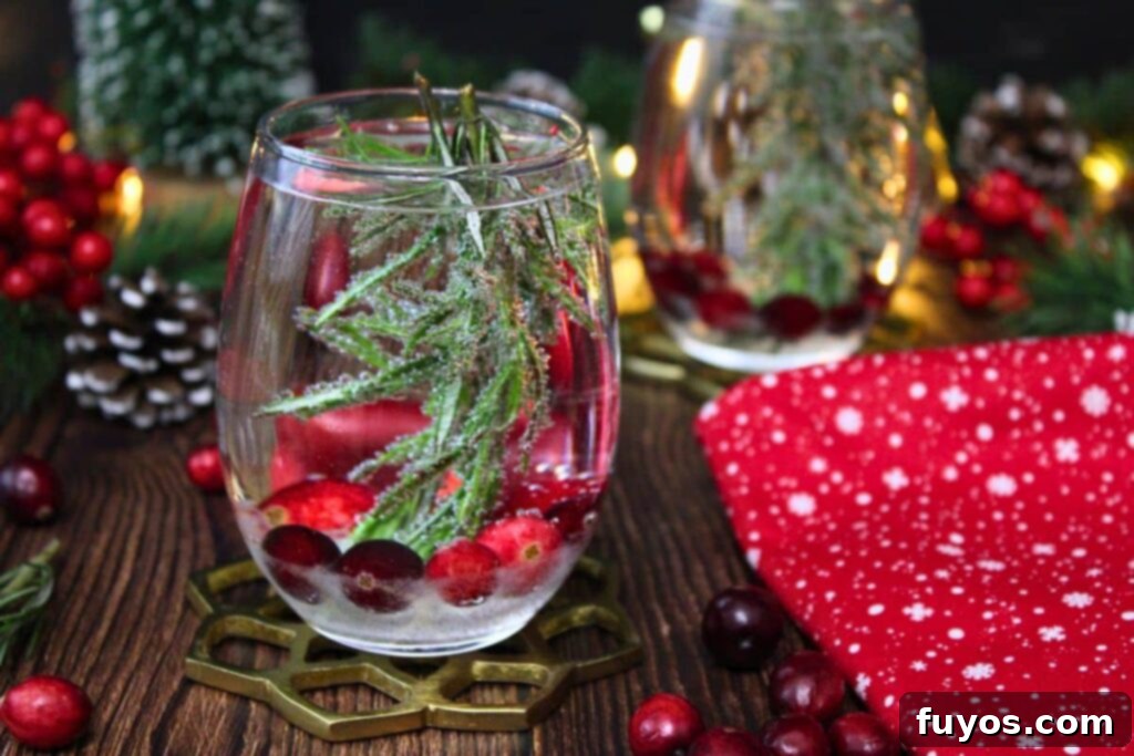 Two enchanting Snow Globe Cocktails, one in the foreground adorned with festive winter decorations, ready for a holiday toast.