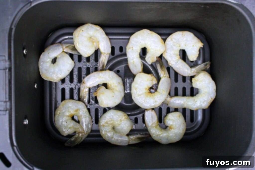 Air Fryer Shrimp Cocktail Easy Elegance 6 place seasoned shrimp in air fryer basket