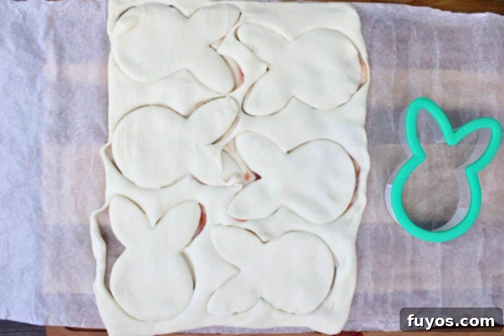 Cute Easter Air Fryer Puff Pastry Bunnies 8 use the cookie cutter to cut out bunny shaped pieces of the dough