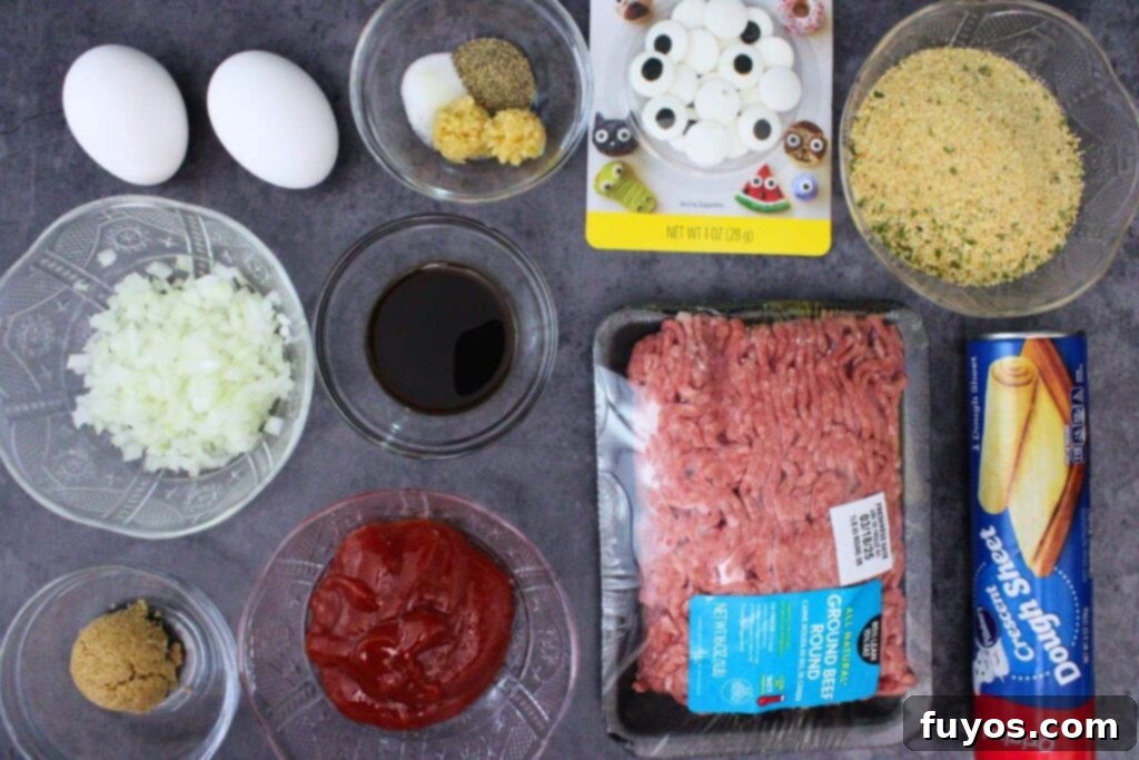 Spooky Halloween Air Fryer Mummy Meatloaf 4 ingredients to make mummy meatloaf