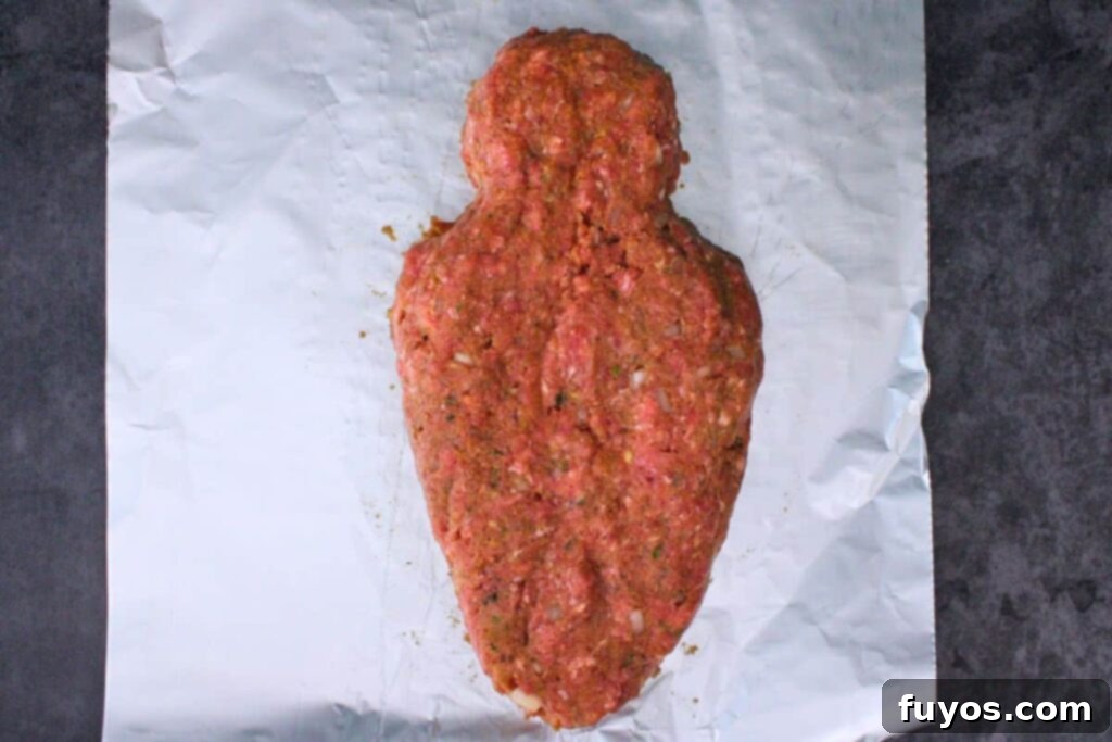 Spooky Halloween Air Fryer Mummy Meatloaf 6 form meat mixture into mummy loaf shape