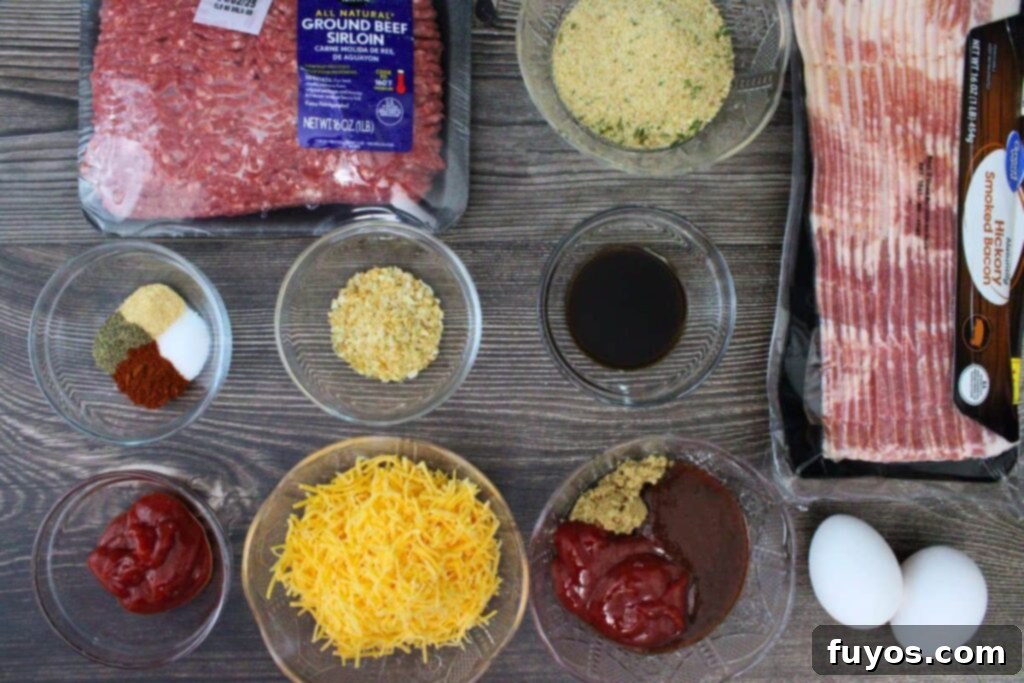 Bacon Wrapped Cheesy Stuffed Meatloaf Air Fryer Oven 4 ingredients to make bacon wrapped meatloaf