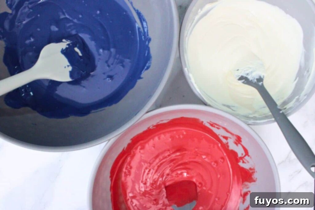 Red, White, and Blue Bark: Your Festive Fourth of July Dessert 5 microwave red, white, and blue candy until melted and smooth