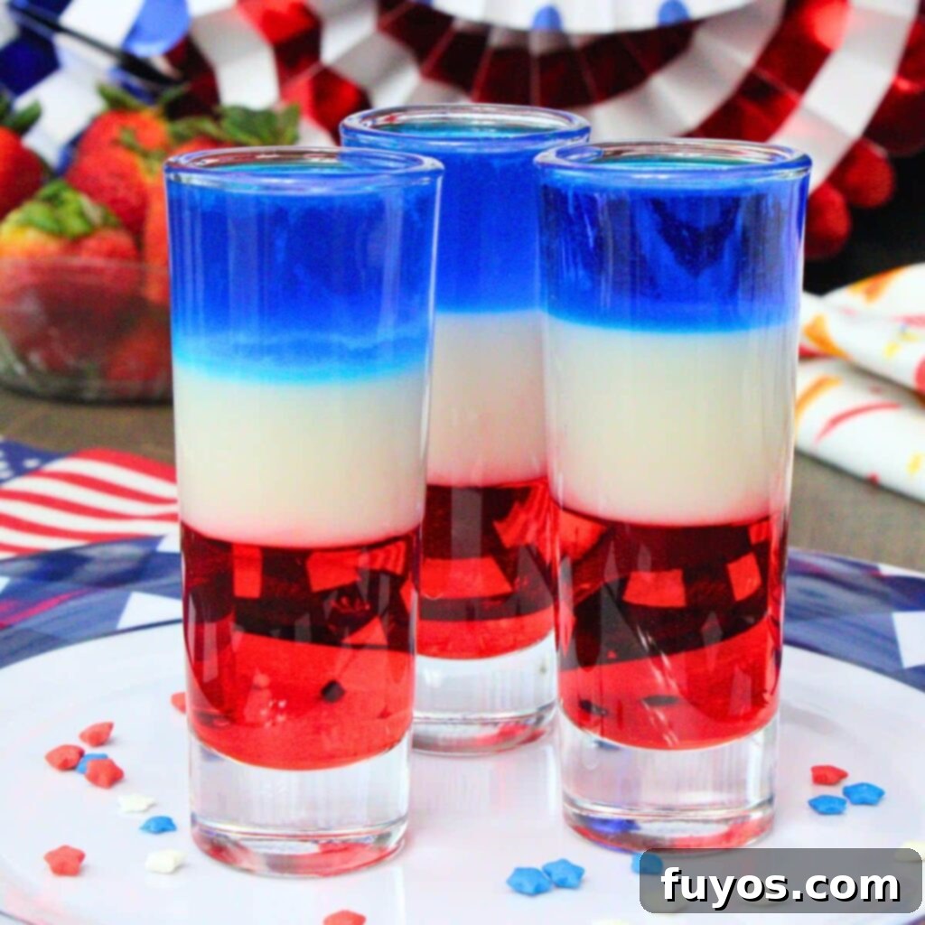 Stacked Red White Blue Party Shots 2 red white and blue shots recipe dinners done quick featured image