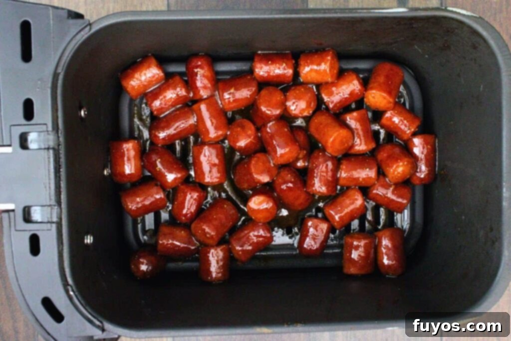 Air Fryer Hot Dog Burnt Ends A Speedy BBQ Spin 7 add glazed hot dog pieces back to air fryer basket