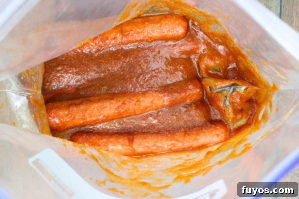Flavor-Packed Air Fryer Franks 6 combine all ingredients in a large zippered bag to marinate the hot dogs