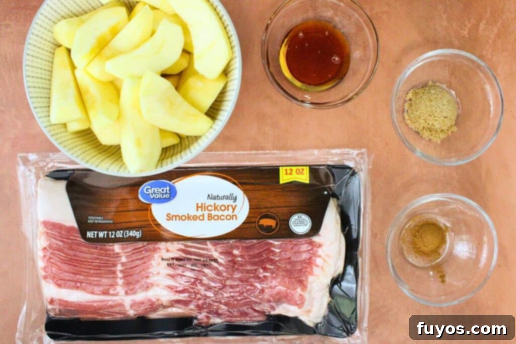 Sweet and Savory Air Fryer Bacon Apple Bites 4 ingredients to make bacon wrapped apples